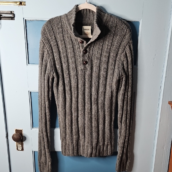 Fossil Gray Wool Angora Blend Pullover Men's Sweater - Picture 3 of 10